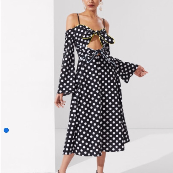 Dresses & Skirts - Knot Front Cold Shoulder Polka Dot Dress